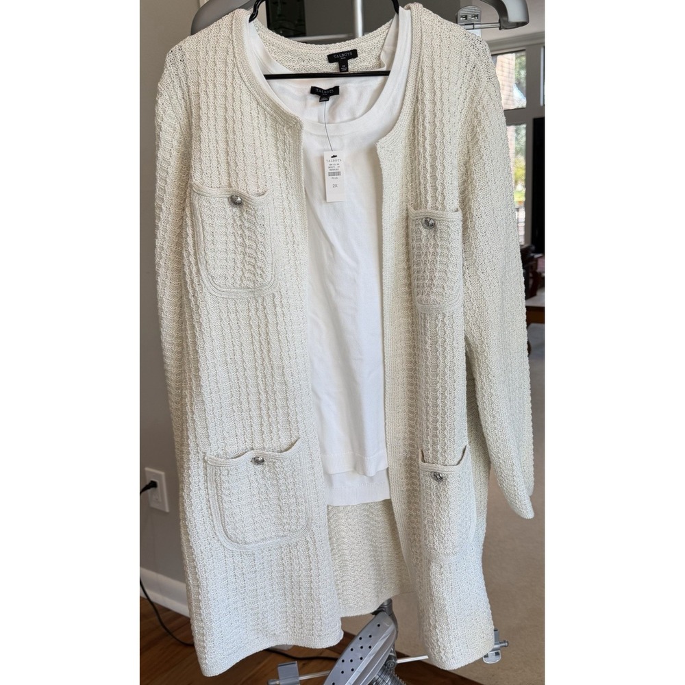 Talbots 2 piece Textured Knit Metallic Coatigan Cardigan and Tank 2XL Set